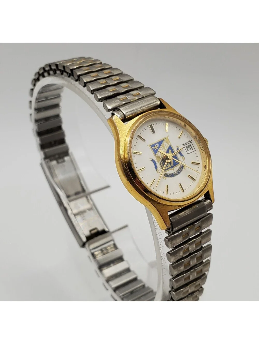Hamilton 7j TSA Quartz Watch Women 22mm White Date Dial Stretch Band New Battery